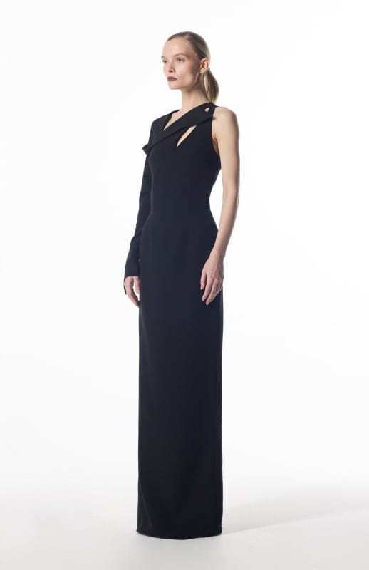 one sleeve black evening gown
