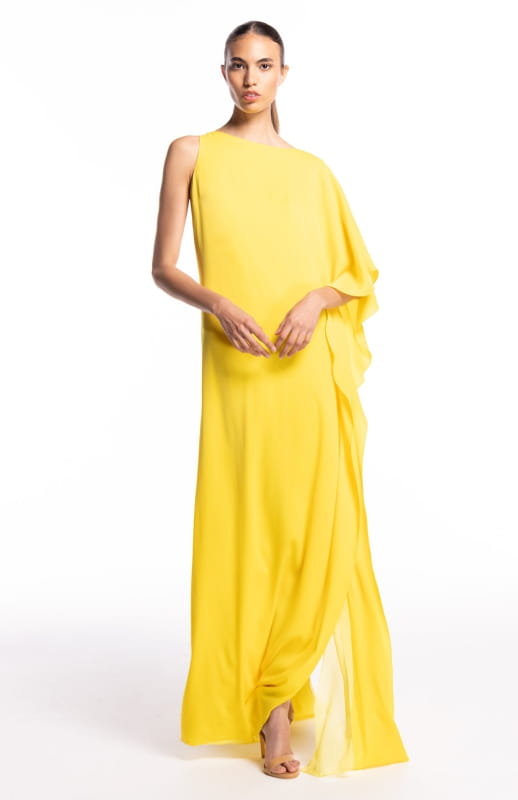 asymmetrical sleeve long dress