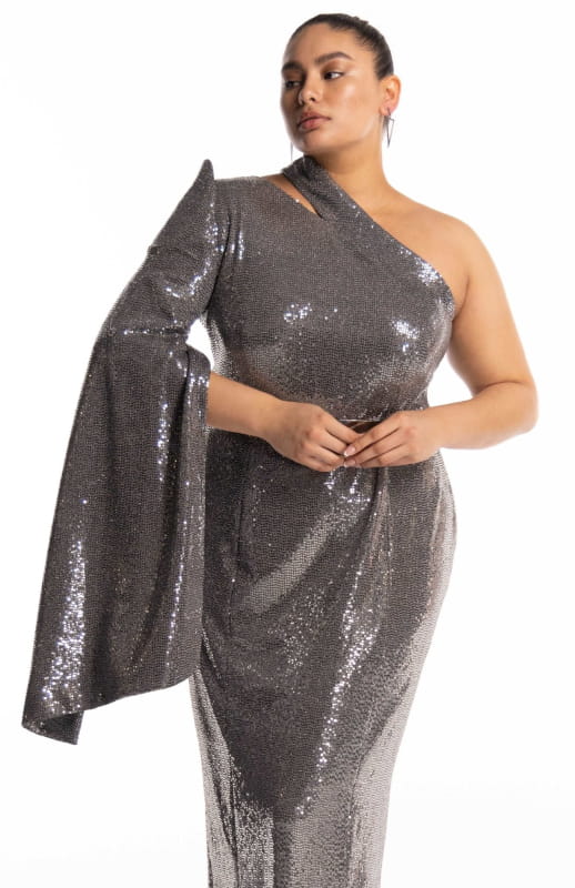 one sleeve long plus size dress