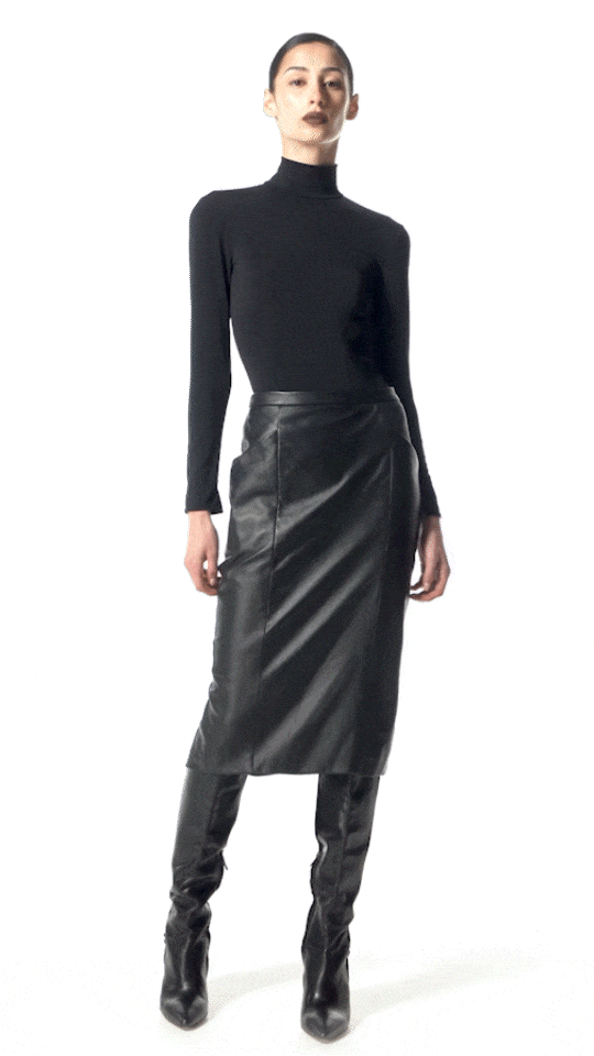 Black leather pencil skirt