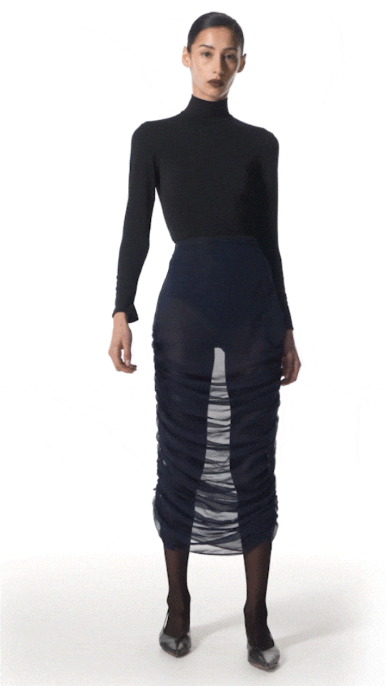 Draped sheer silk skirt video