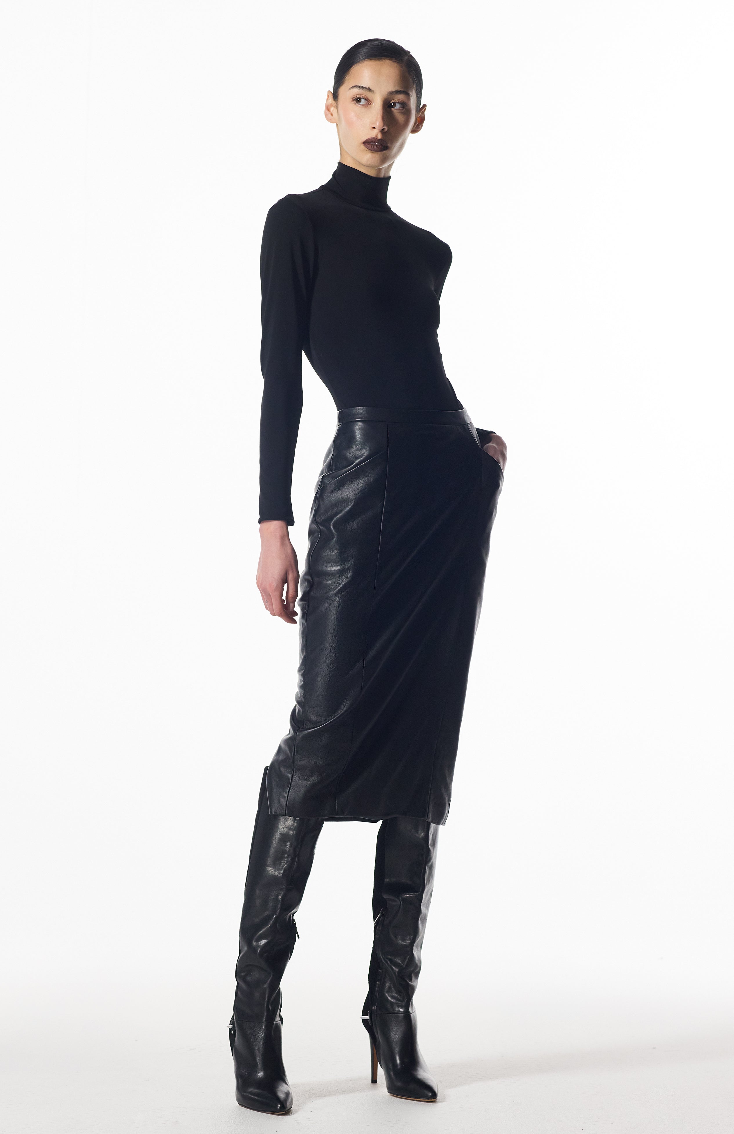 Black leather pencil skirt