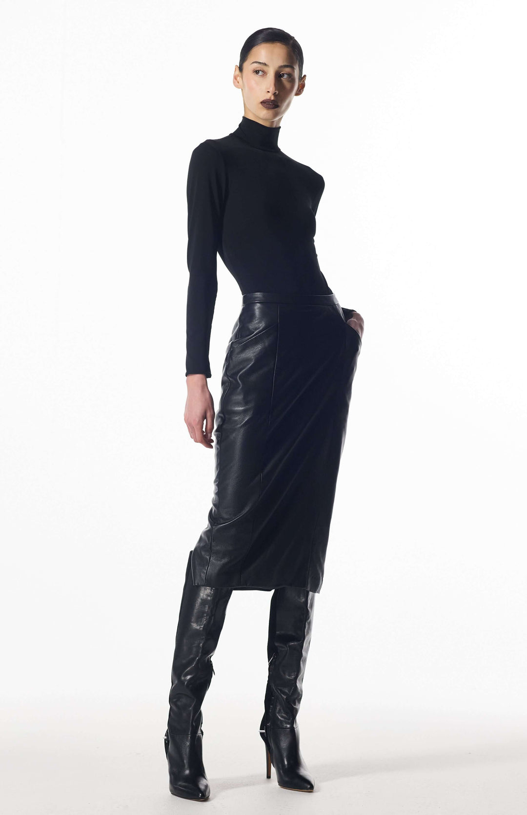 Black leather pencil skirt