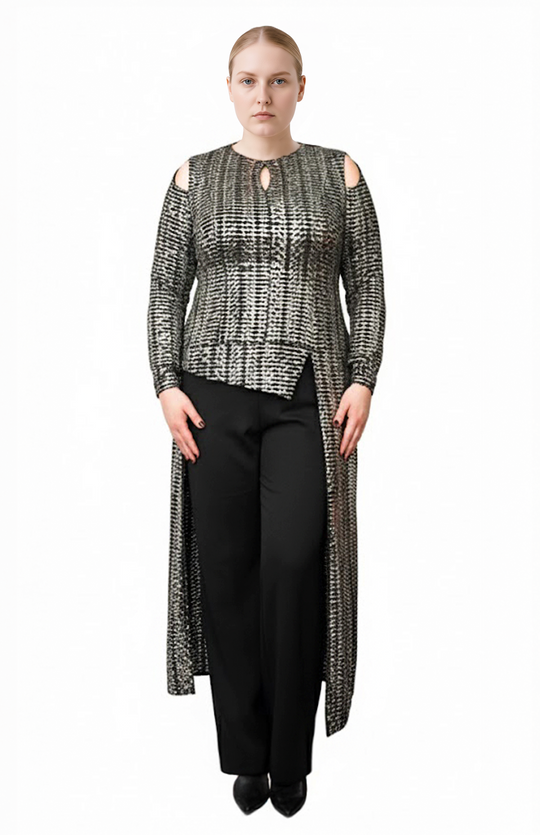 plus size metallic top with long sleeves