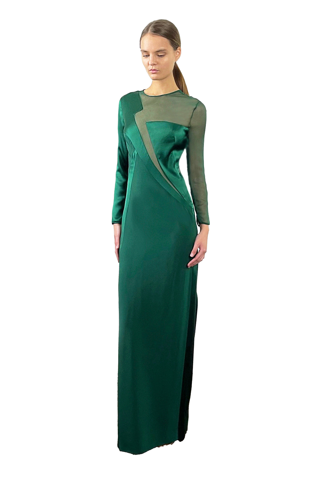 Long Emerald green silk gown