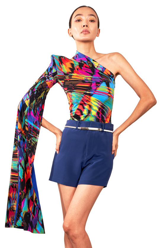 Eftalia Papillon | Colorful Confidence: Draped Sleeve Bodysuit