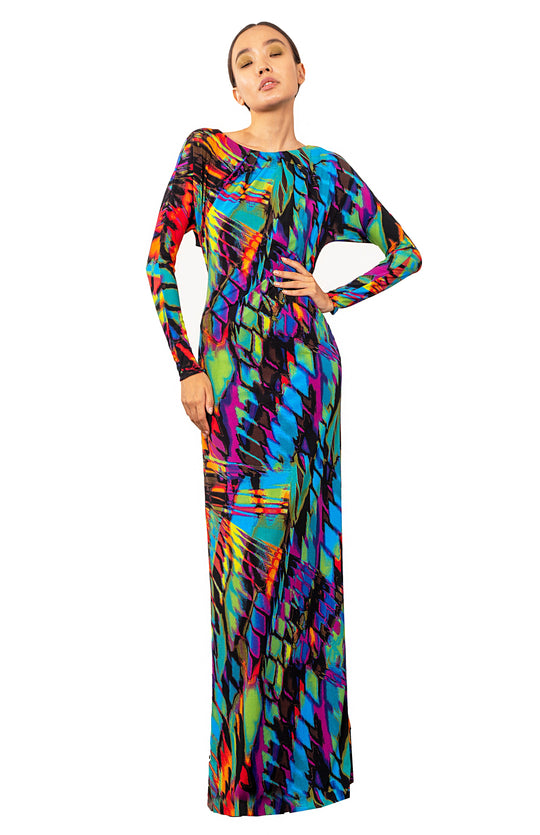 Promethea Papillon | Open Back Long Printed Dress