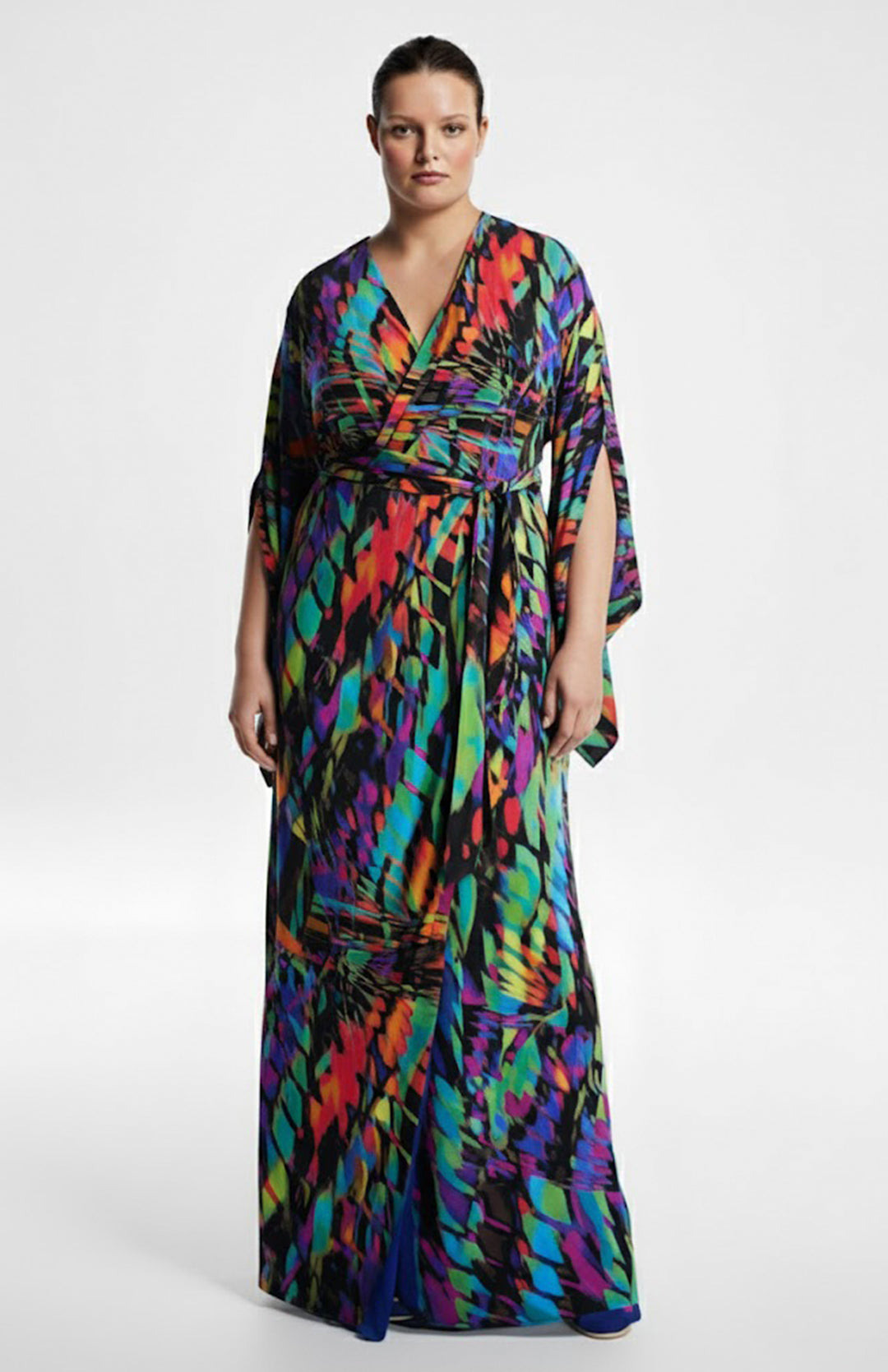 long printed plus size wrap dress