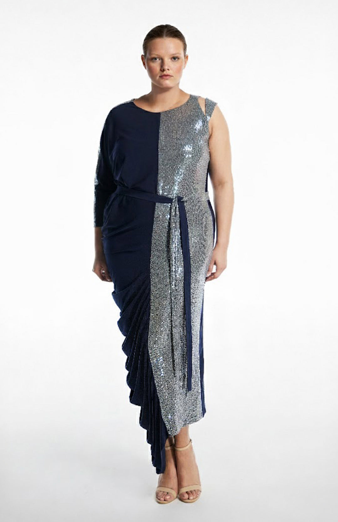 Long draped sequin and jersey plus size dress