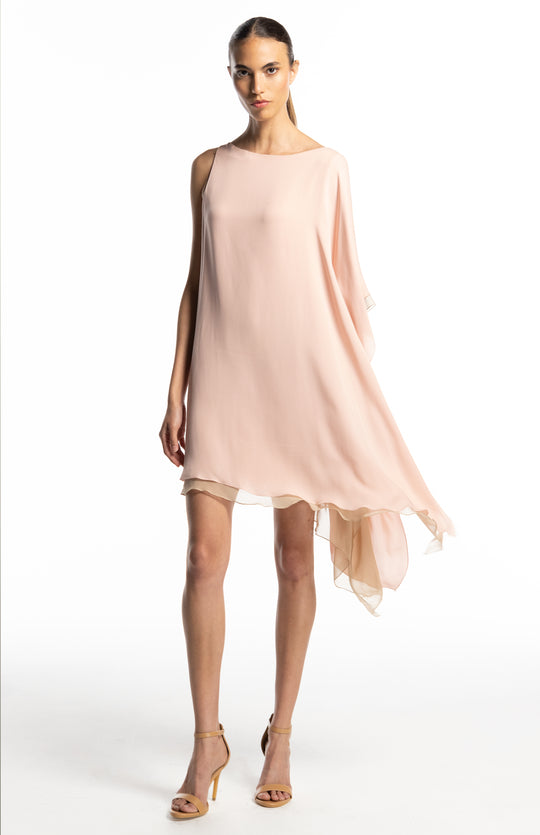 Rhea | Asymmetrical Sleeve Silk Cocktail Dress