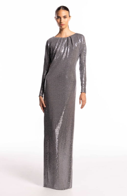 silver sequin gown