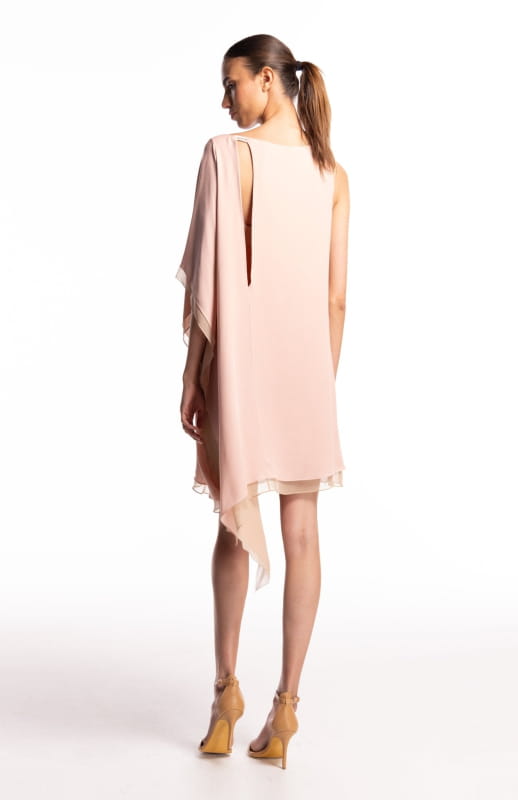 blush color short silk dress