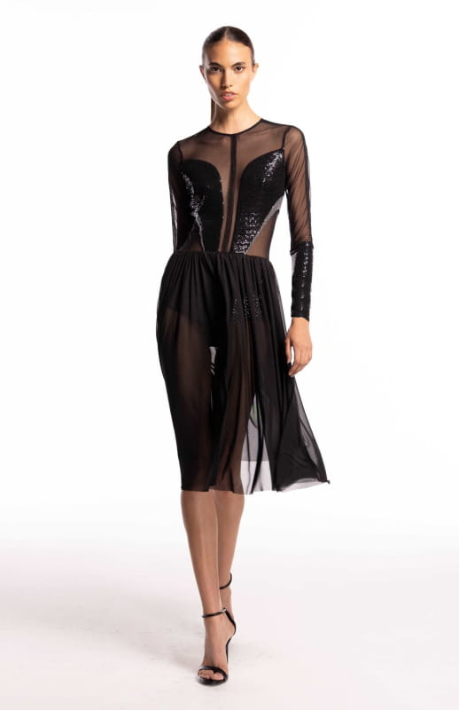 sheer skirt black dress