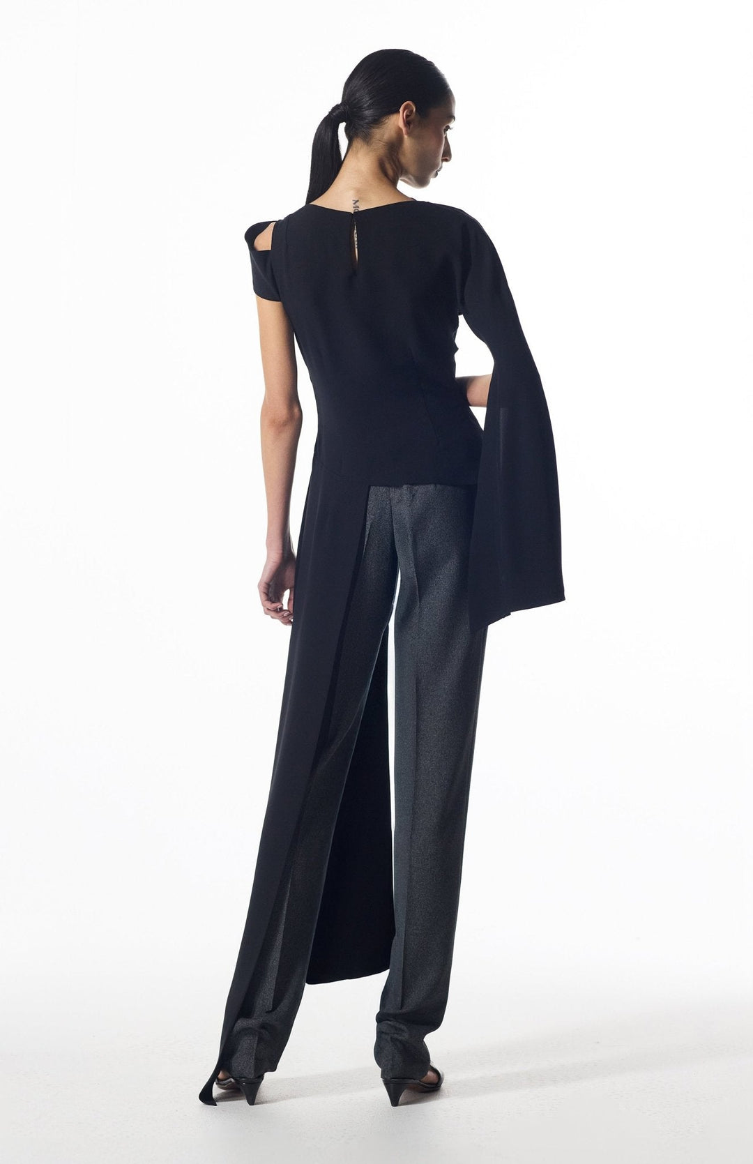 asymmetrical black top with tails