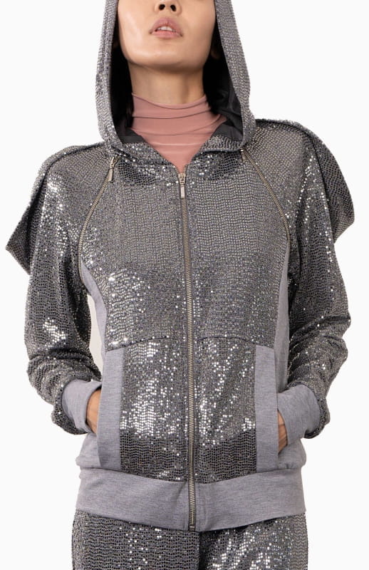 Saturn | Draped Sequin Hoodie - michail - Tops