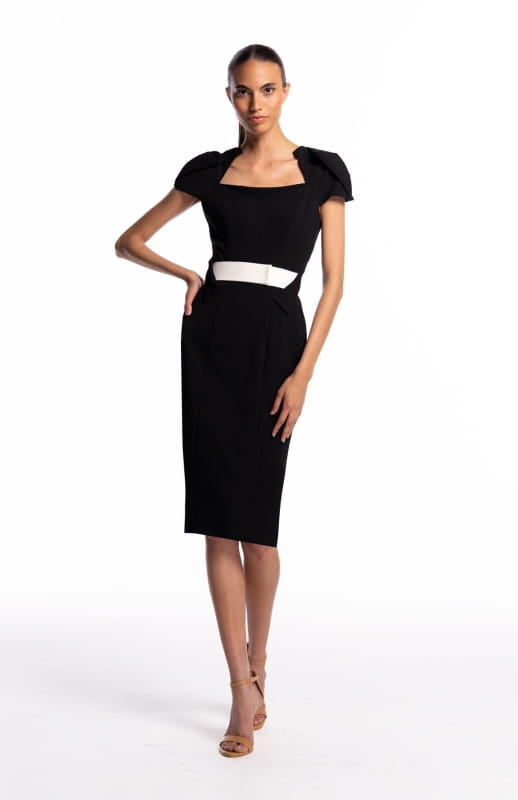 black cape midi dress