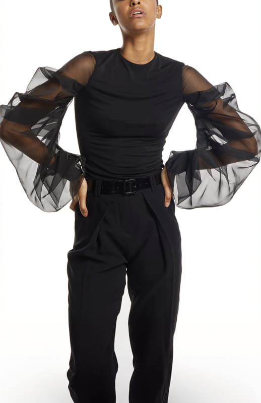 Tolemee | Draped Silk Sleeve Top - michail - Tops