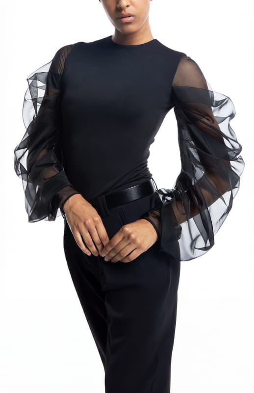 Tolemee | Draped Silk Sleeve Top - michail - Tops