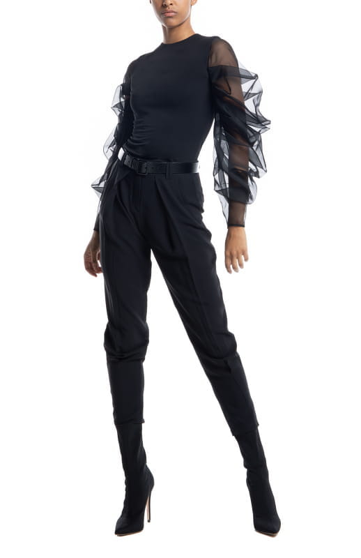 Tolemee | Draped Silk Sleeve Top - michail - Tops