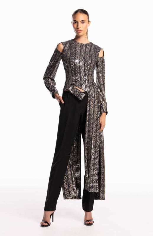 Valerie | Timeless Edge: Long Metallic Top With Tails - michail - Tops