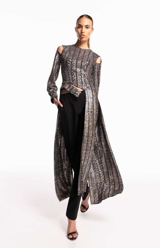 Valerie | Timeless Edge: Long Metallic Top With Tails - michail - Tops