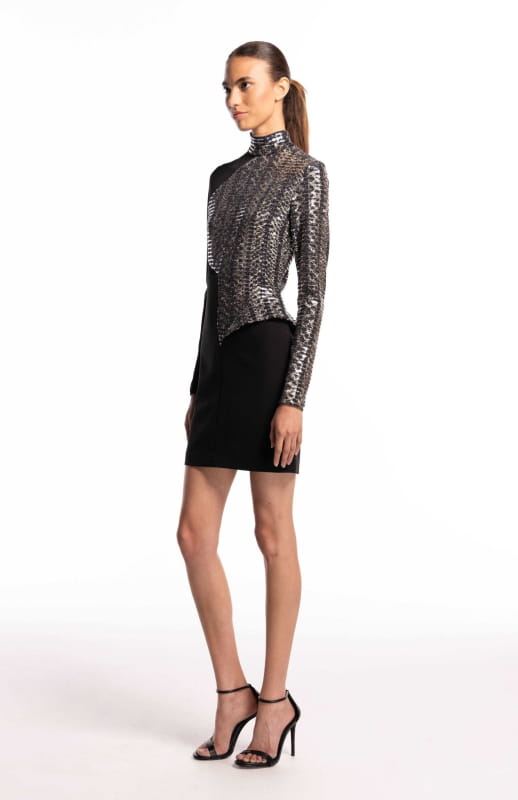 metallic cocktail dress