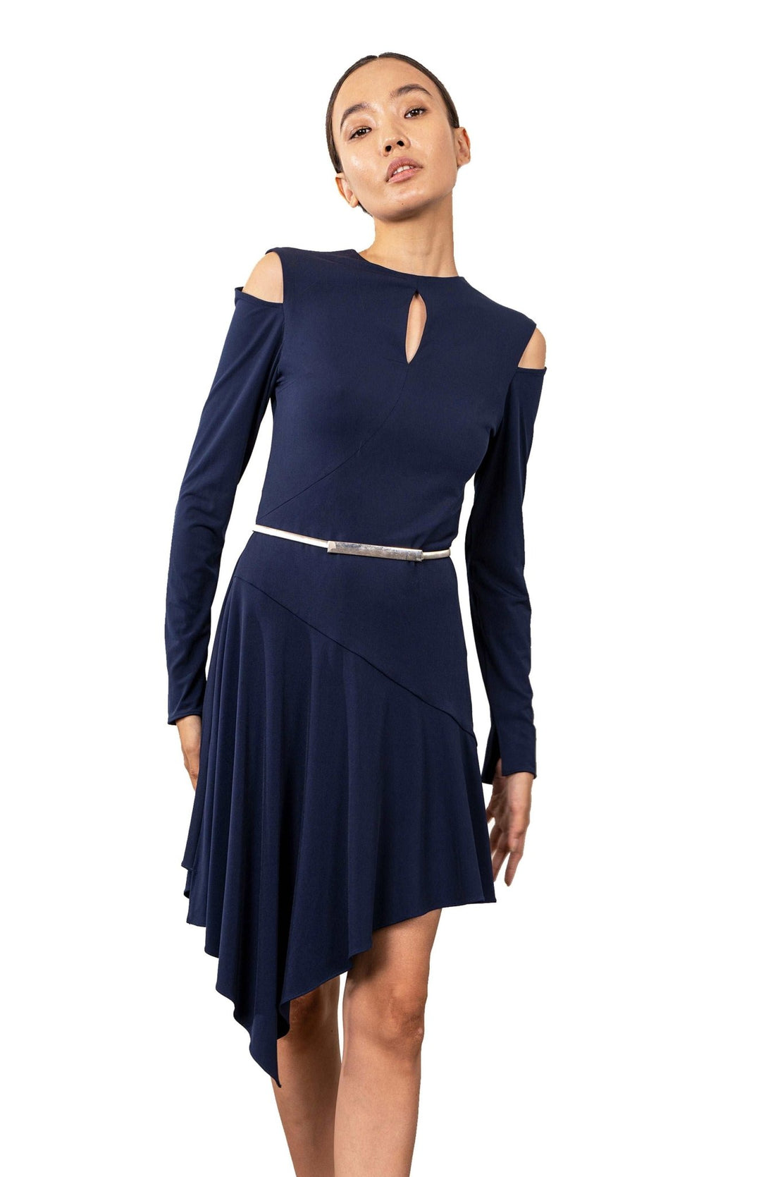 navy fit and flare jersey dress