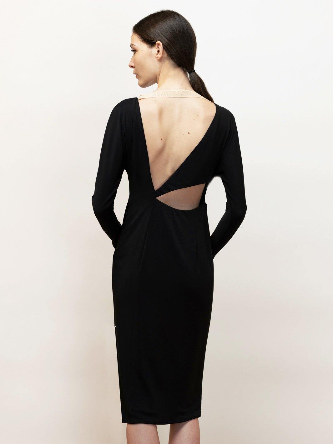 long sleeve open back dress in black