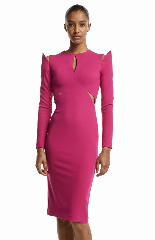 Long sleeve, pink midi dress with cutouts