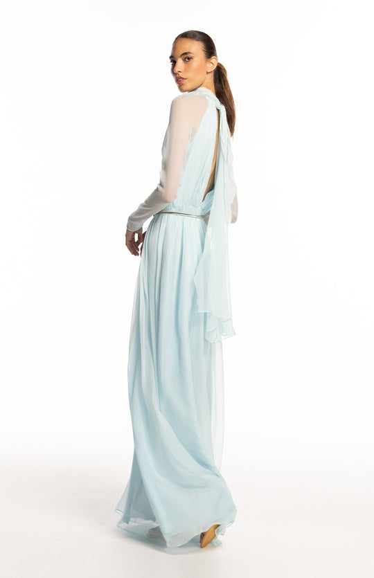 Elegant silk chiffon dress with sleeves