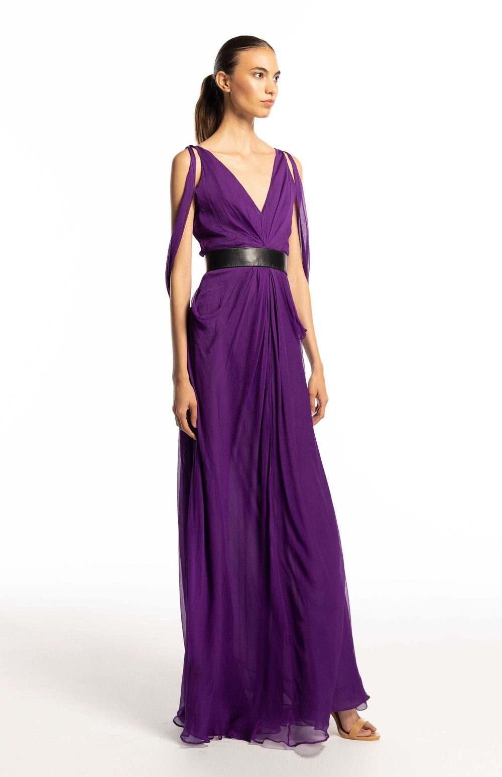  long silk dress in plum color