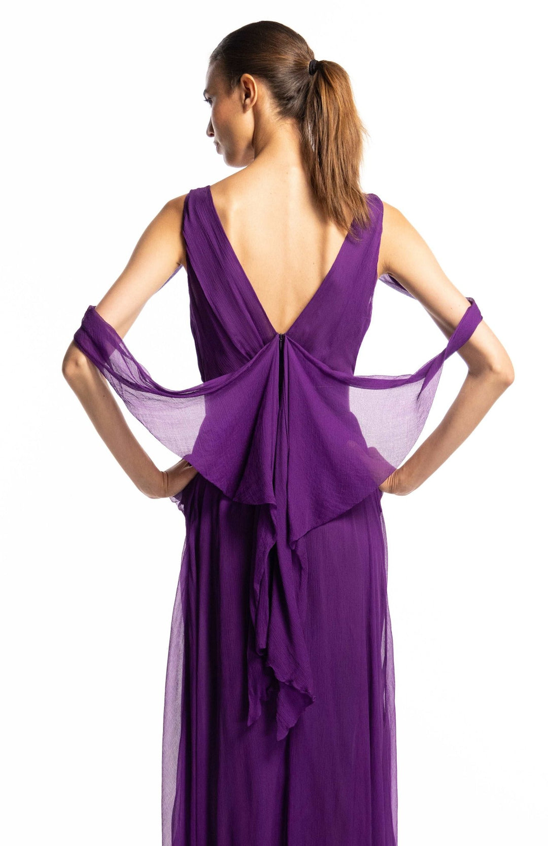 draped silk gown