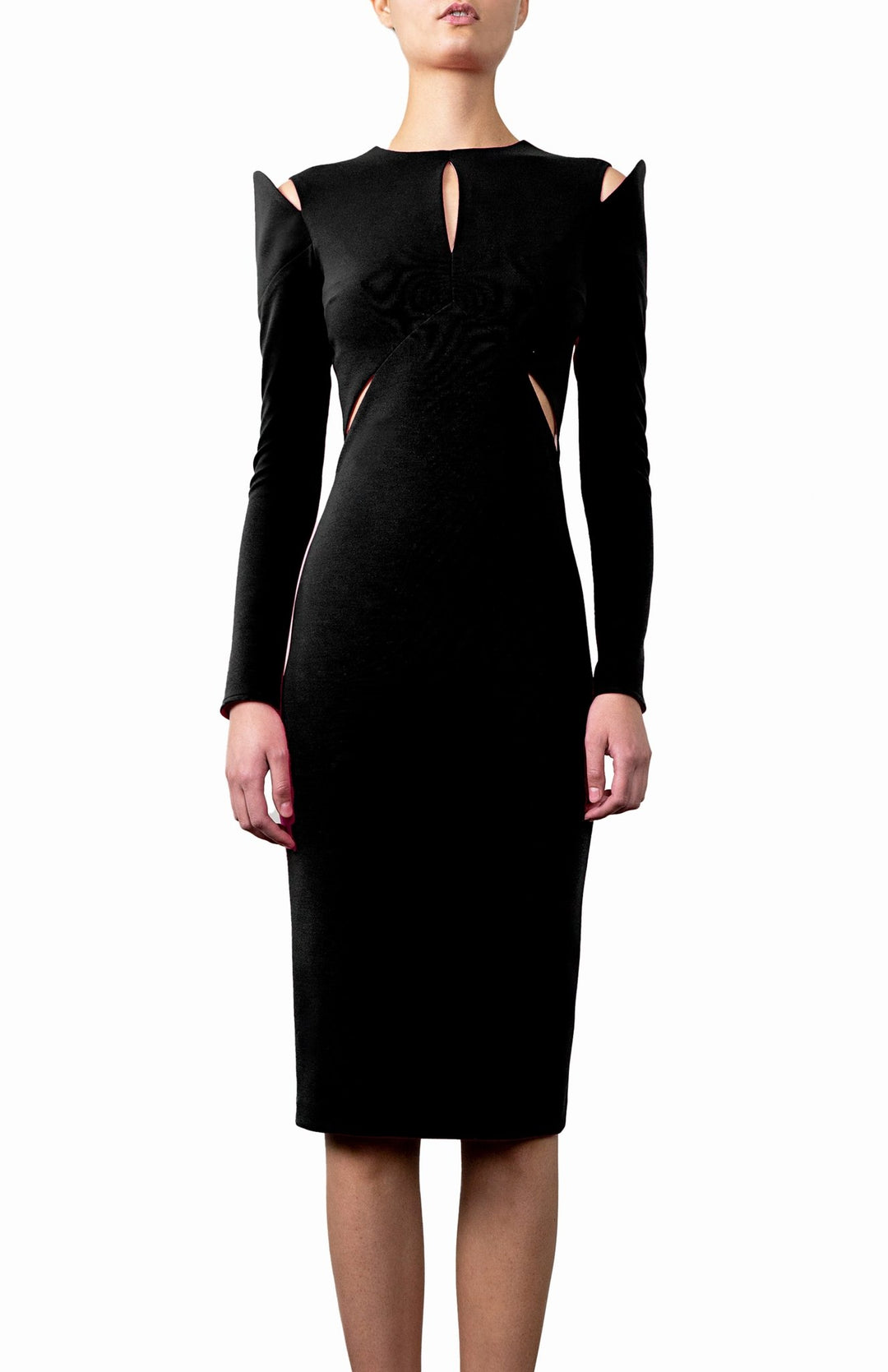 black long sleeve fitted dress