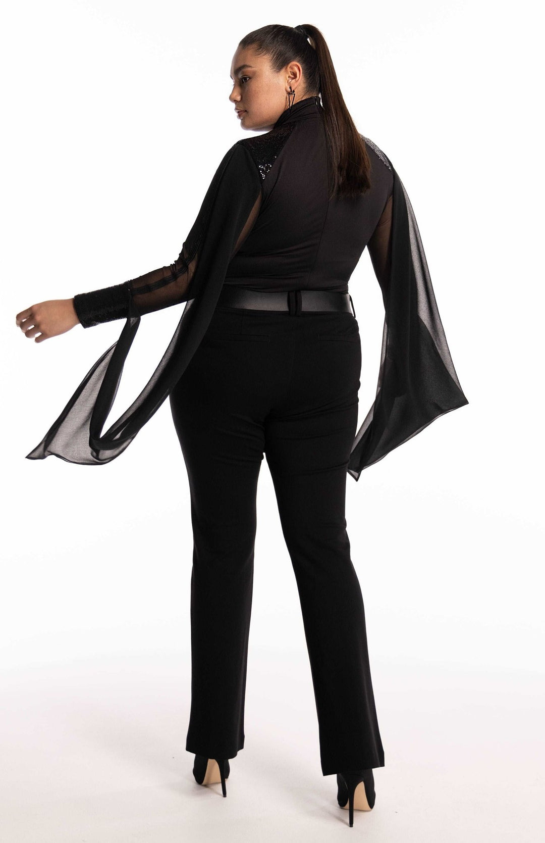 Plus Size Black Bodysuit, Draped, Eretria