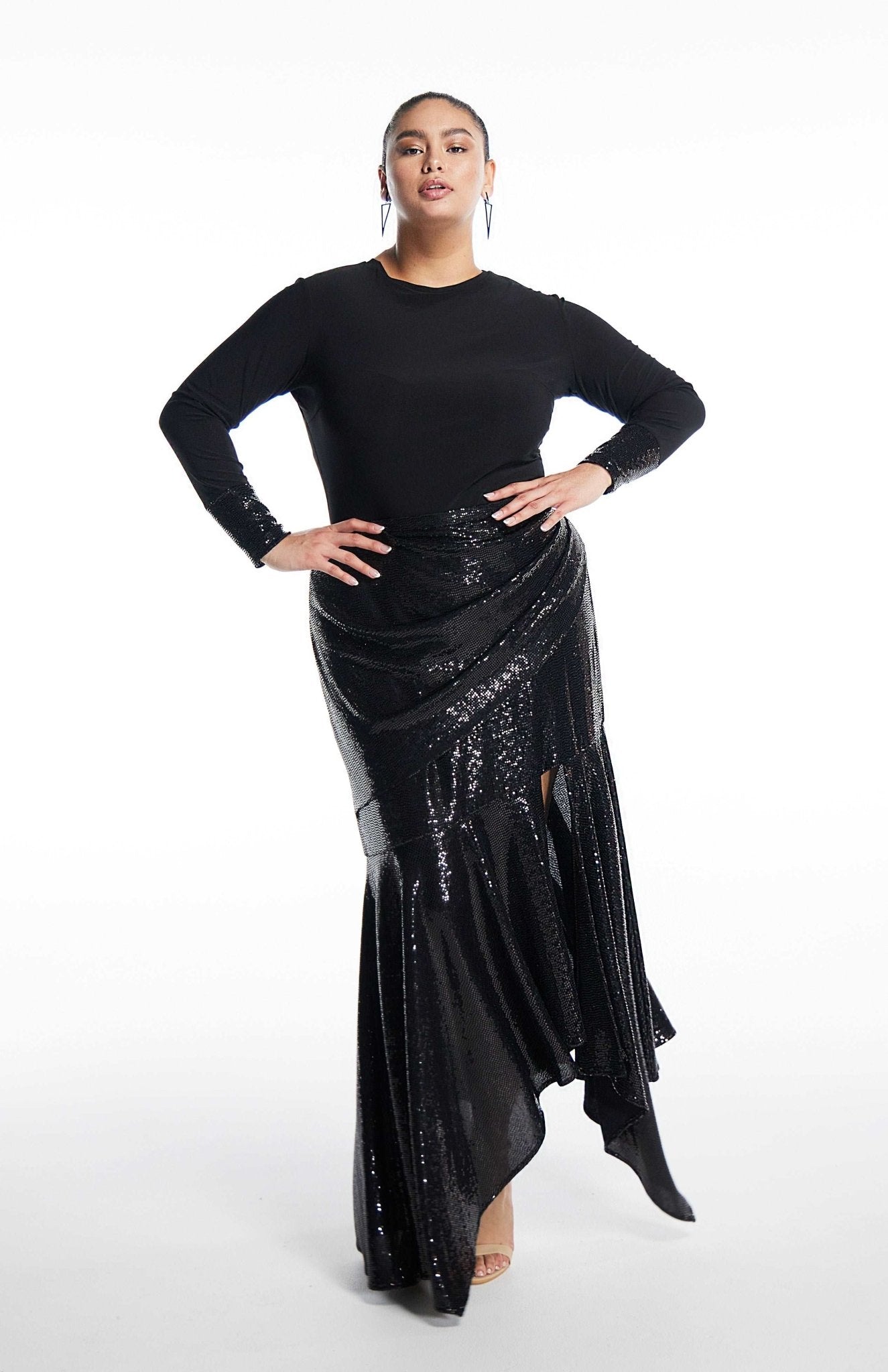 Black sequin maxi 2024 skirt plus size