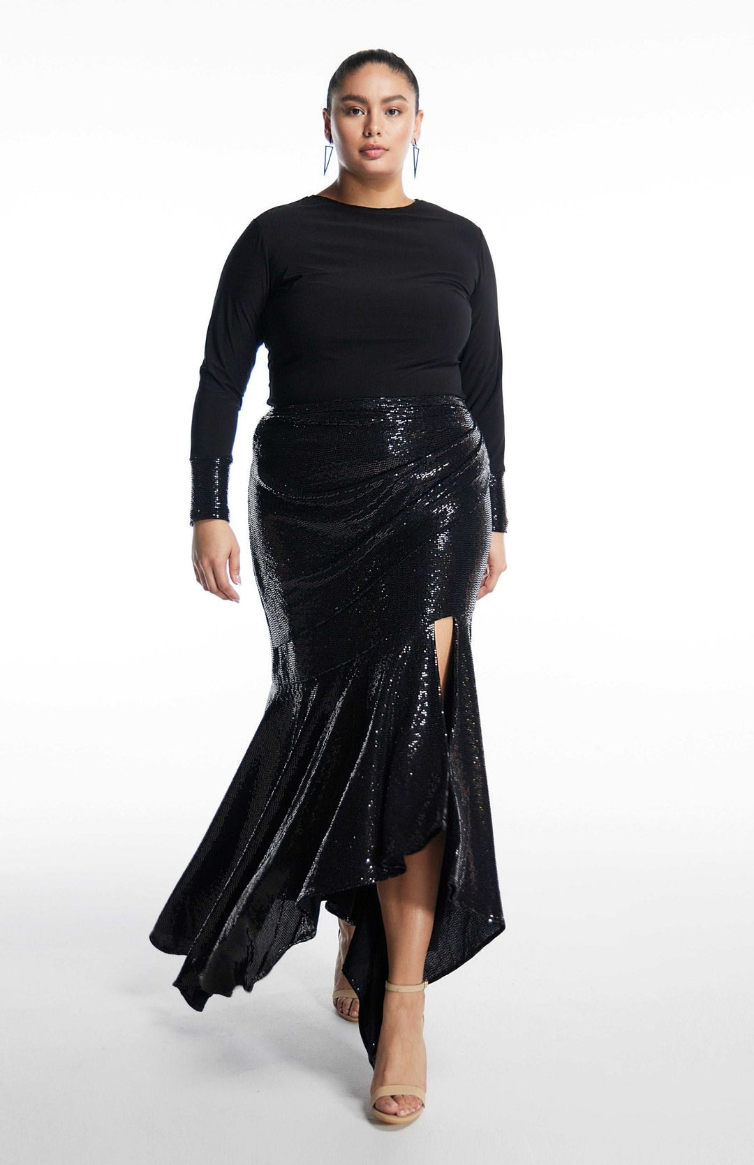 elegant plus size long sequin skirt