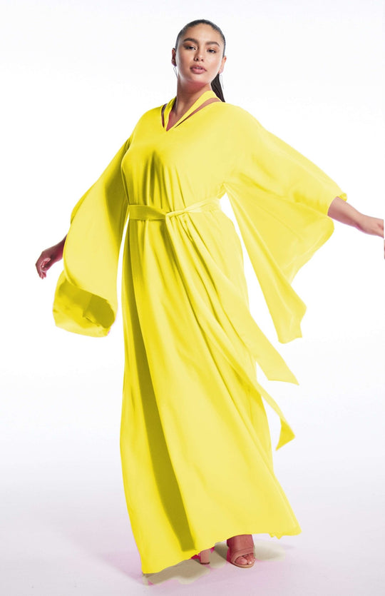 plus size long silk yellow dress