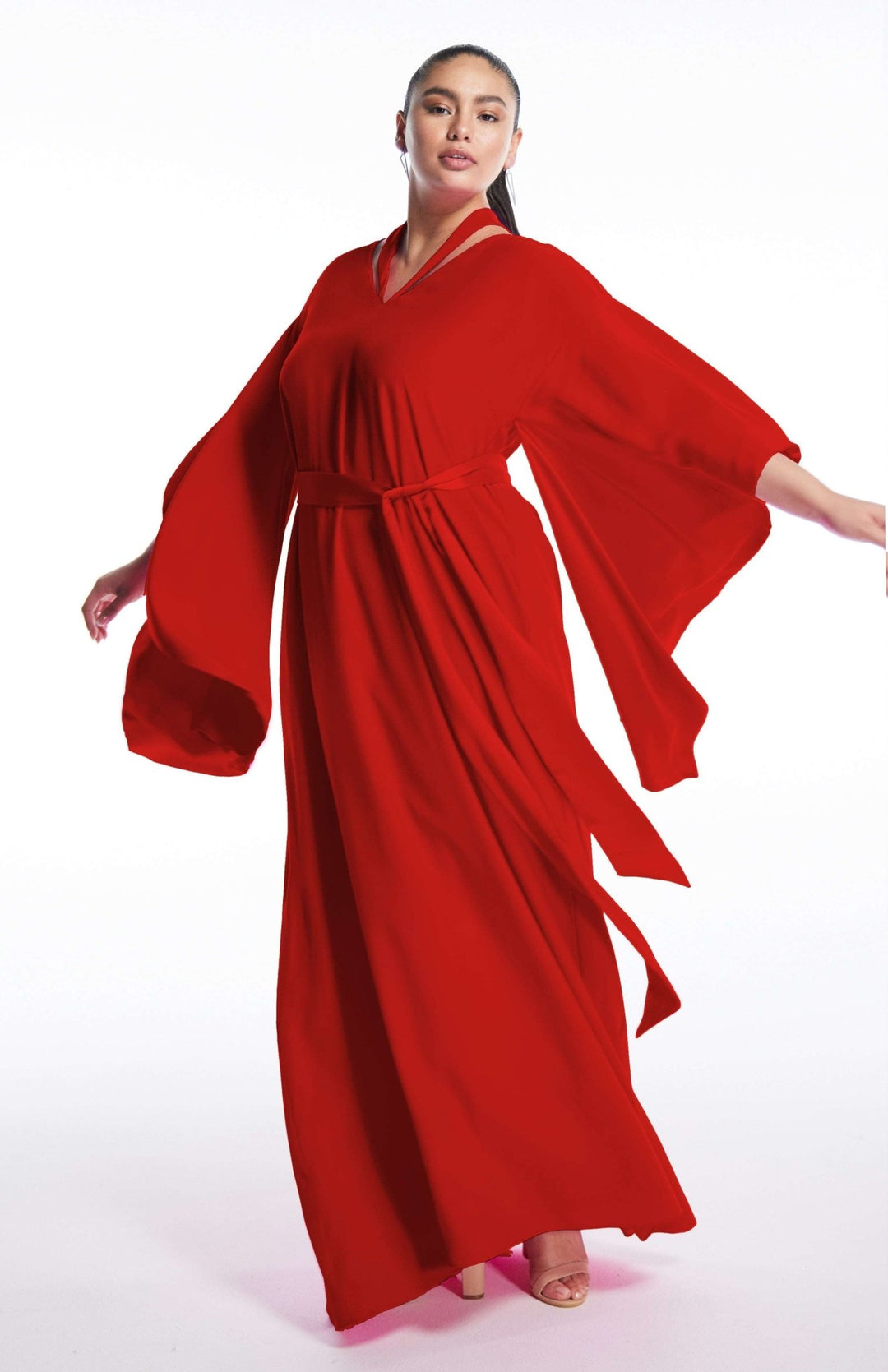 Plus size long silk red dress