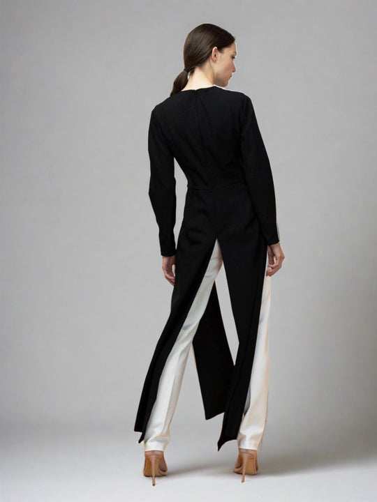 long sleeve long black top with tails