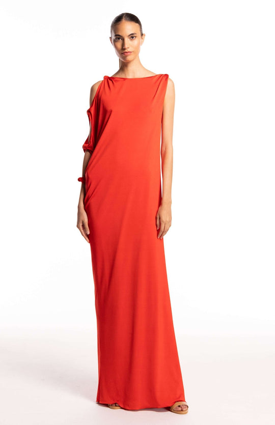 Isidora | Asymmetrical Sleeve Long Jersey Dress
