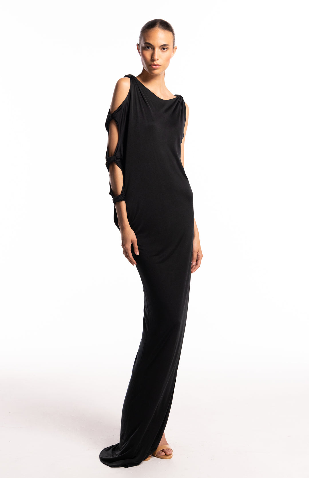 Isidora | Asymmetrical Sleeve Long Jersey Dress
