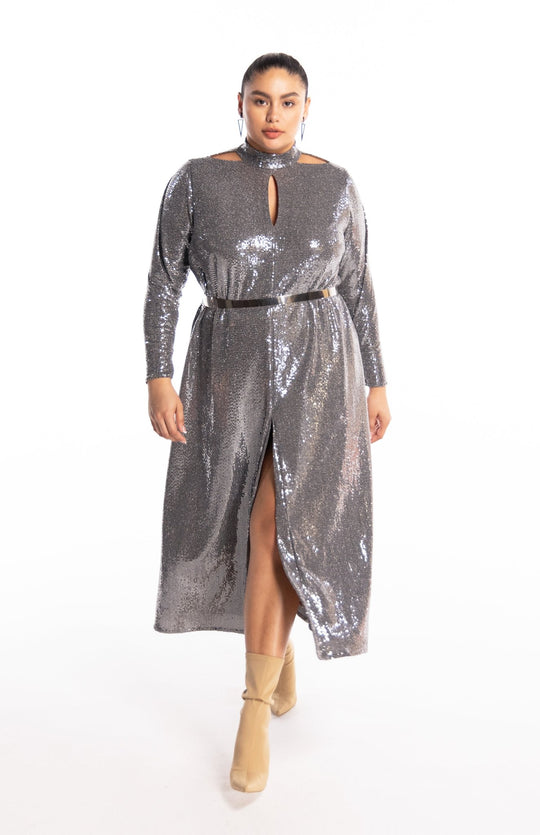 silver plus size sequin dress