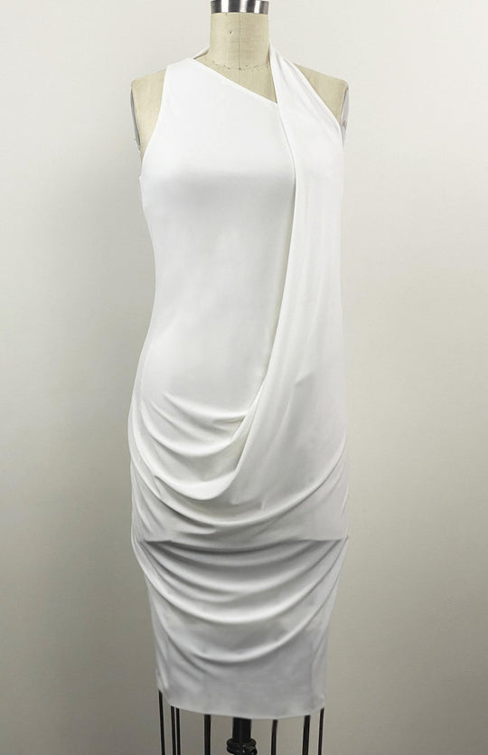 draped jersey dress in off white