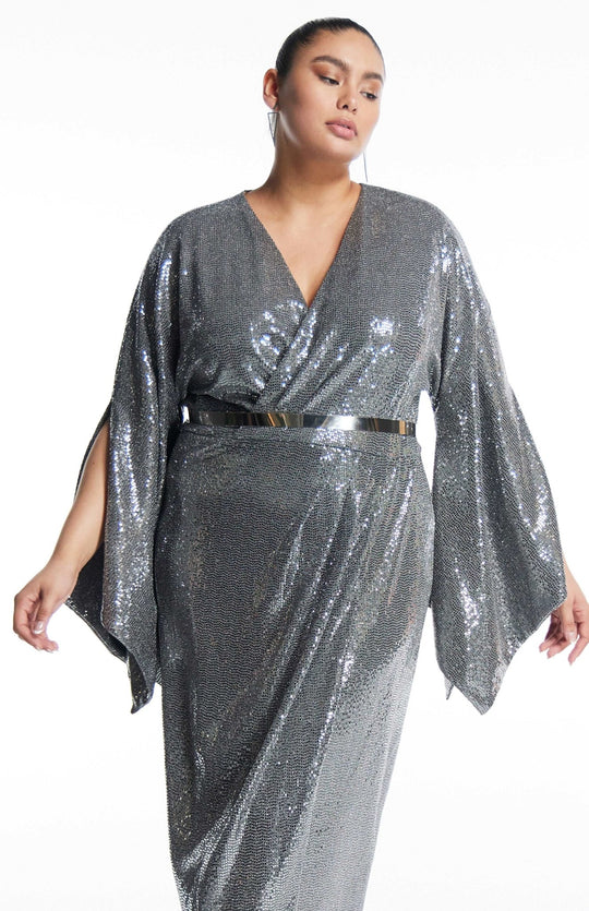 plus size silver sequin gown