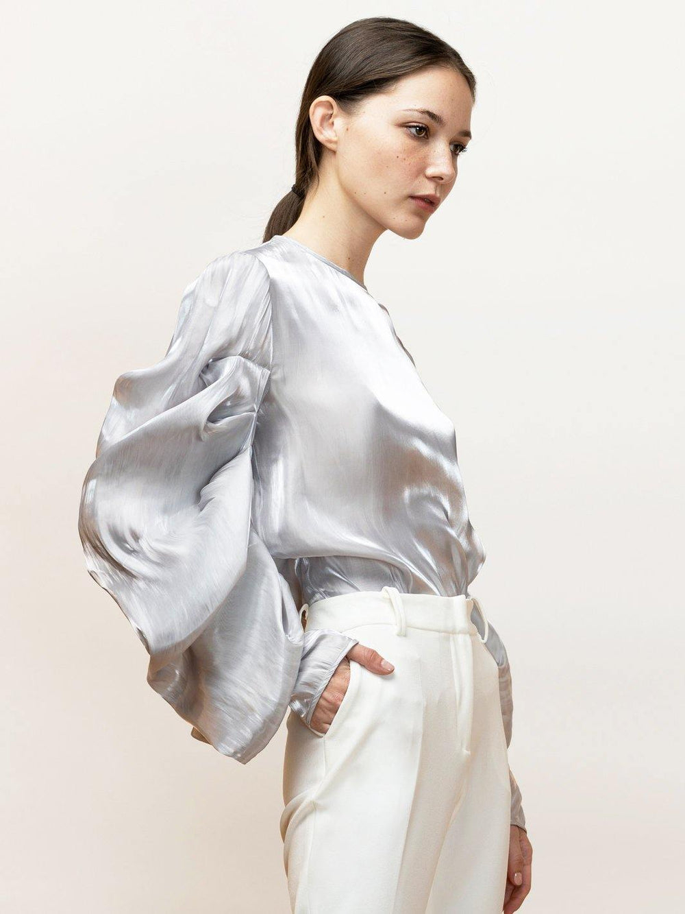 Chic silver satin blouse