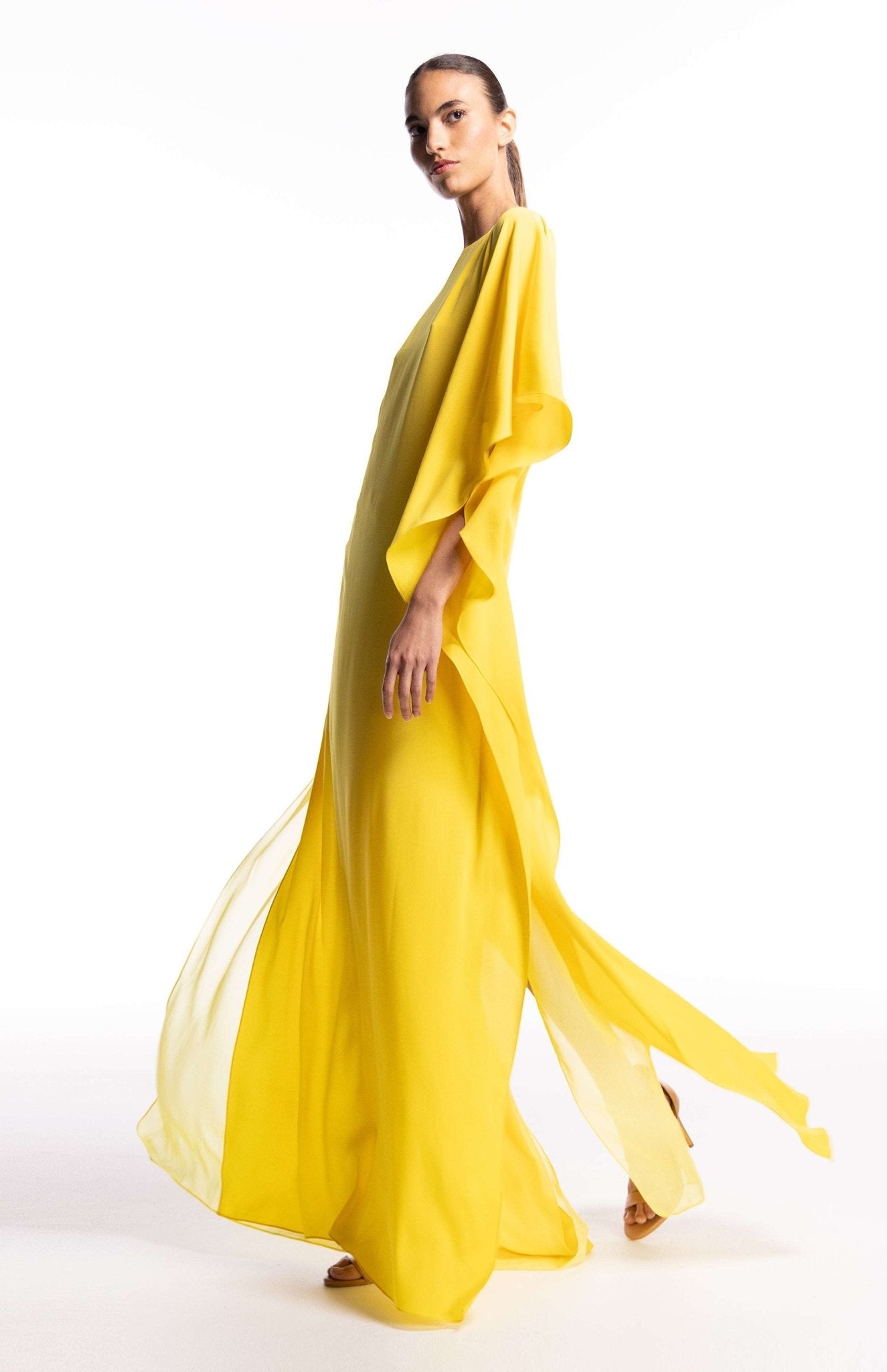 Yellow Satin Silk Gown and Yellow Satin Silk Designer Gown Online Shopping
