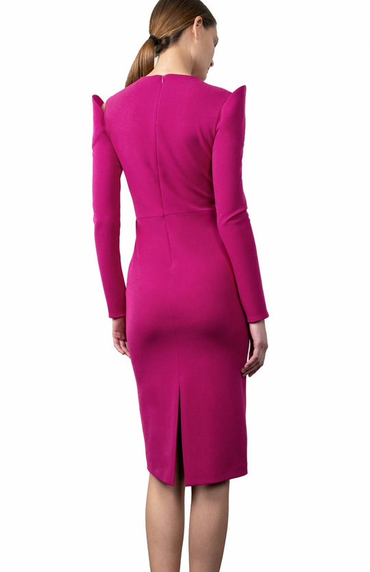 Back view, hot pink, stretch crepe dress