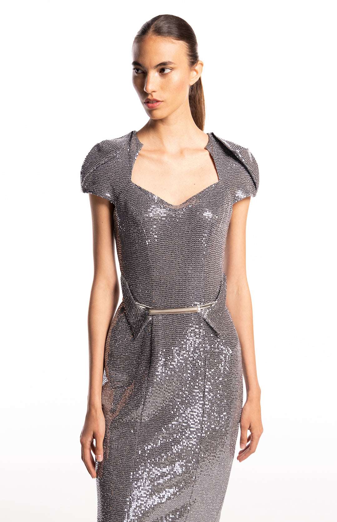 chic silver sequin dress