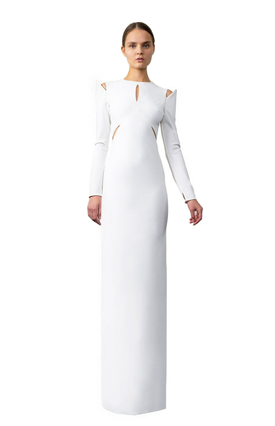white fitted long dress