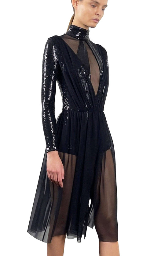 black turtleneck sequin dress